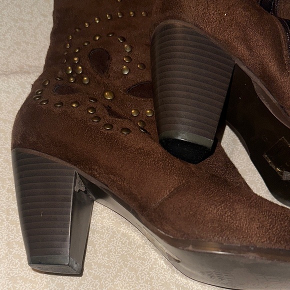 Brown Faux Suede Knee-High Boots - Picture 7 of 9